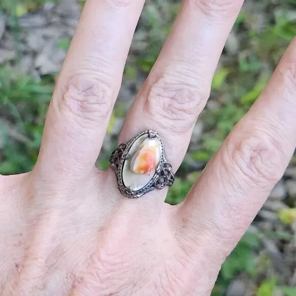 Antique Victorian sterling blister pearl ring SZ 6.75 - Picture 3 of 7